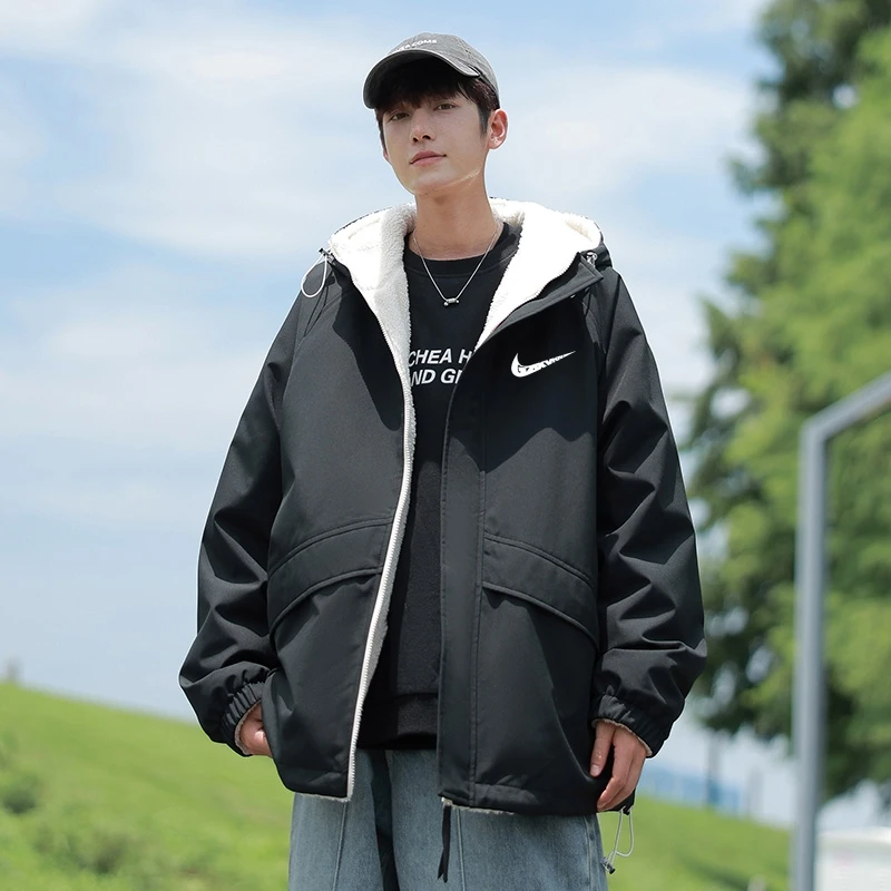 【奥莱精选】连帽夹克男士秋冬新款双面穿休闲外套时尚百搭保暖棉服