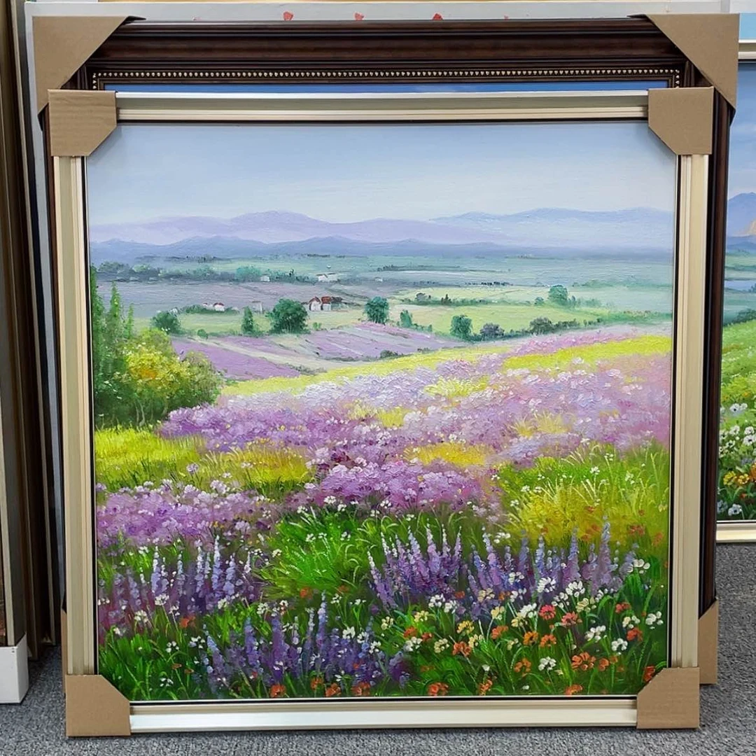 【闪购商品】油画新品紫色田园花海手绘油画含框70×70