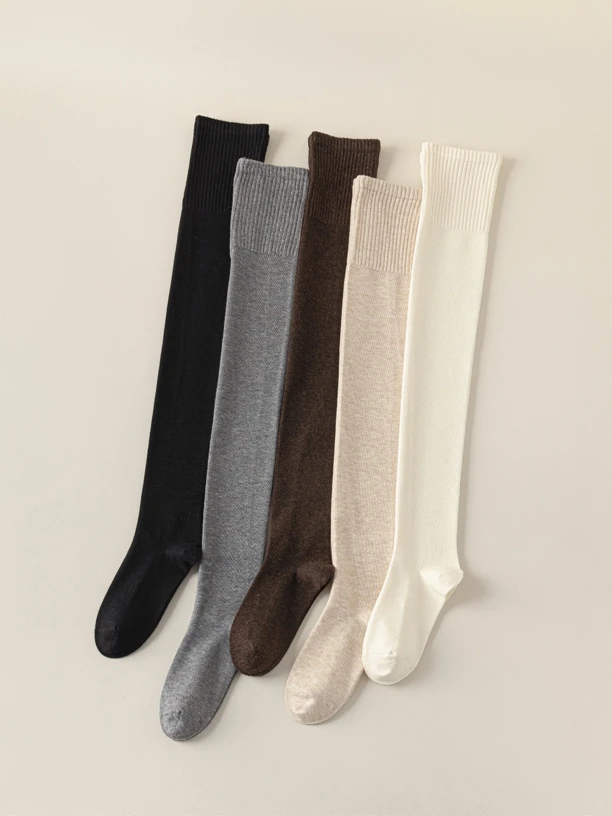 【A511】秋冬新大腿袜子女纯羊毛百搭微压显瘦长筒袜简约韩版芭蕾风