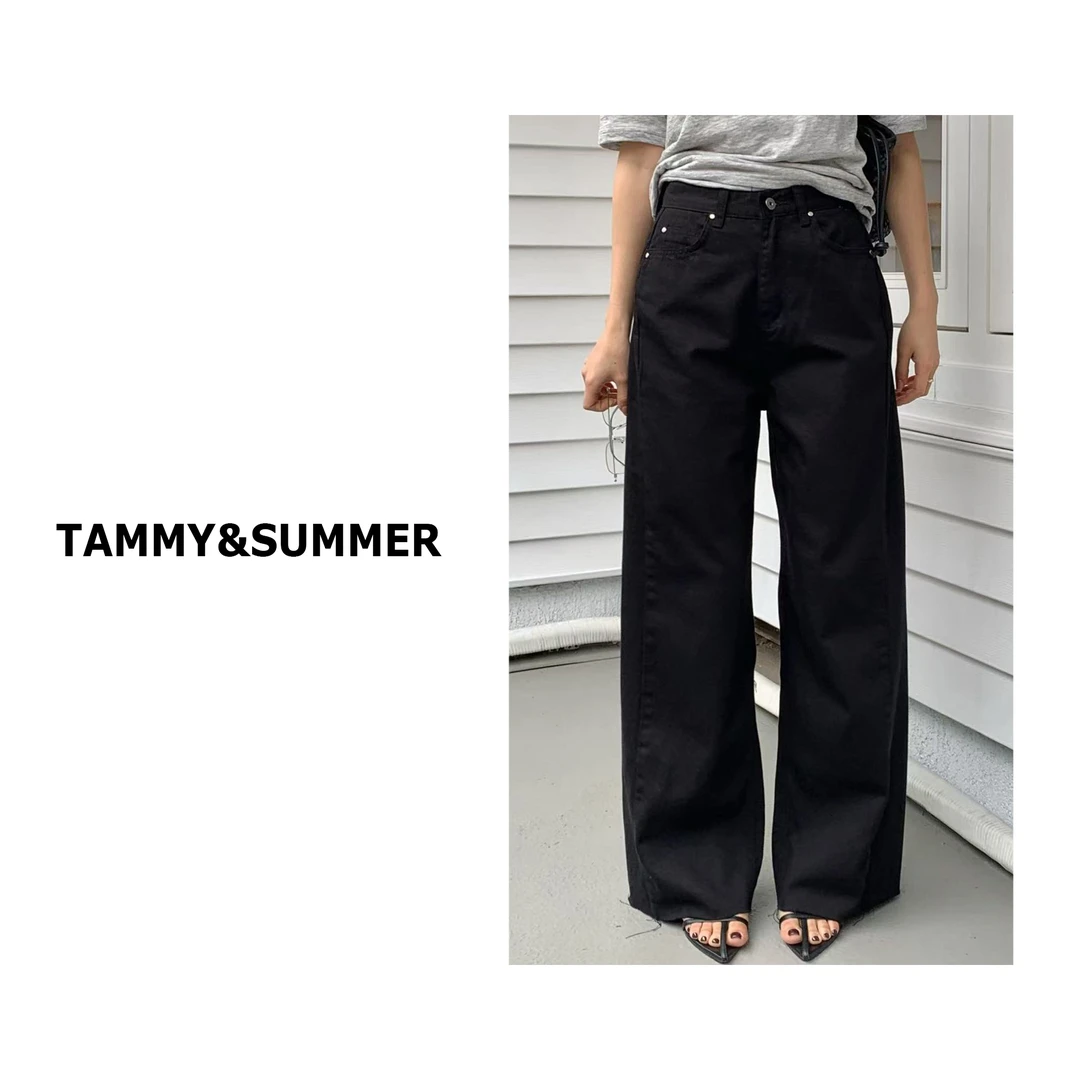 【Tammy&Summer】黑色复古水洗阔腿直筒裤任意剪裤脚牛仔裤259605