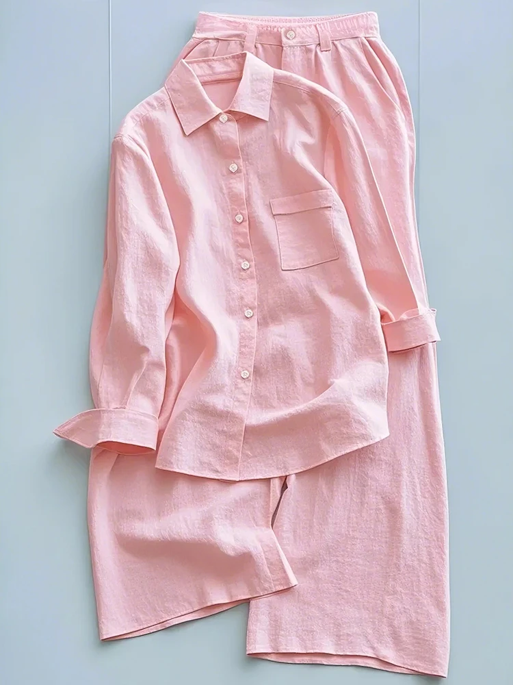 开春穿搭套装2025气质小香风休闲减龄舒适粉色衬衫裤子两件套女装