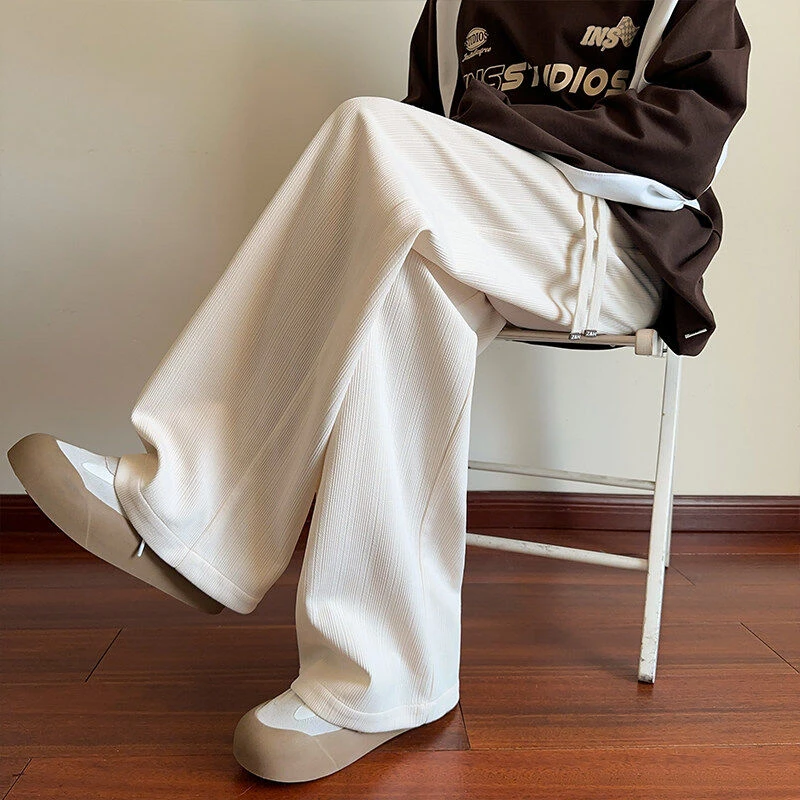 肌理垂感裤子男2025春季潮流百搭宽松oversize直筒休闲阔腿裤子