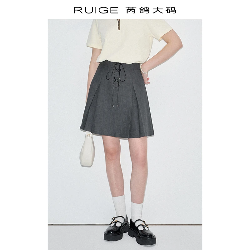 芮鸽微胖英伦学院风半身裙2026夏装百褶短裙高腰a字裙030603