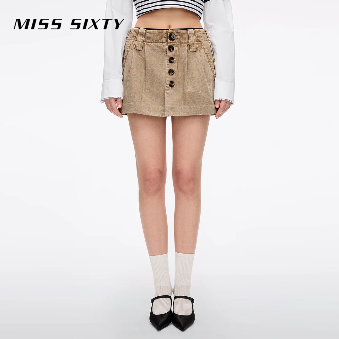 Miss Sixty2025夏季新款牛仔半裙女配打底裤两件式工装风卡其休闲