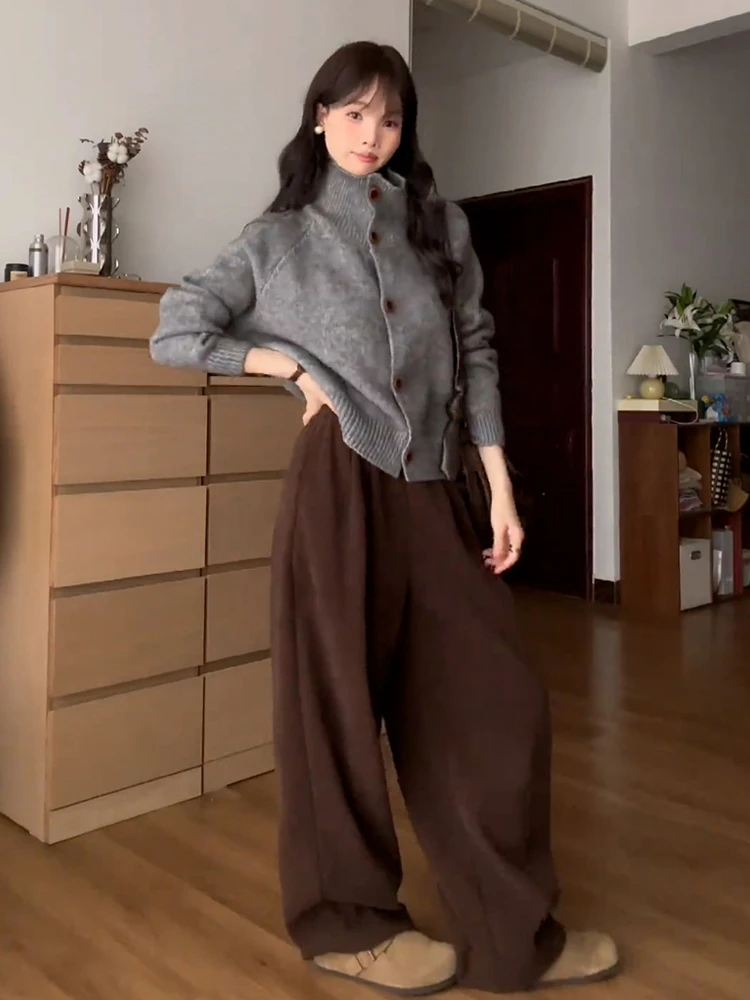 灰色针织高领毛衣开衫慵懒高级感女装新款深秋初冬设计感外套