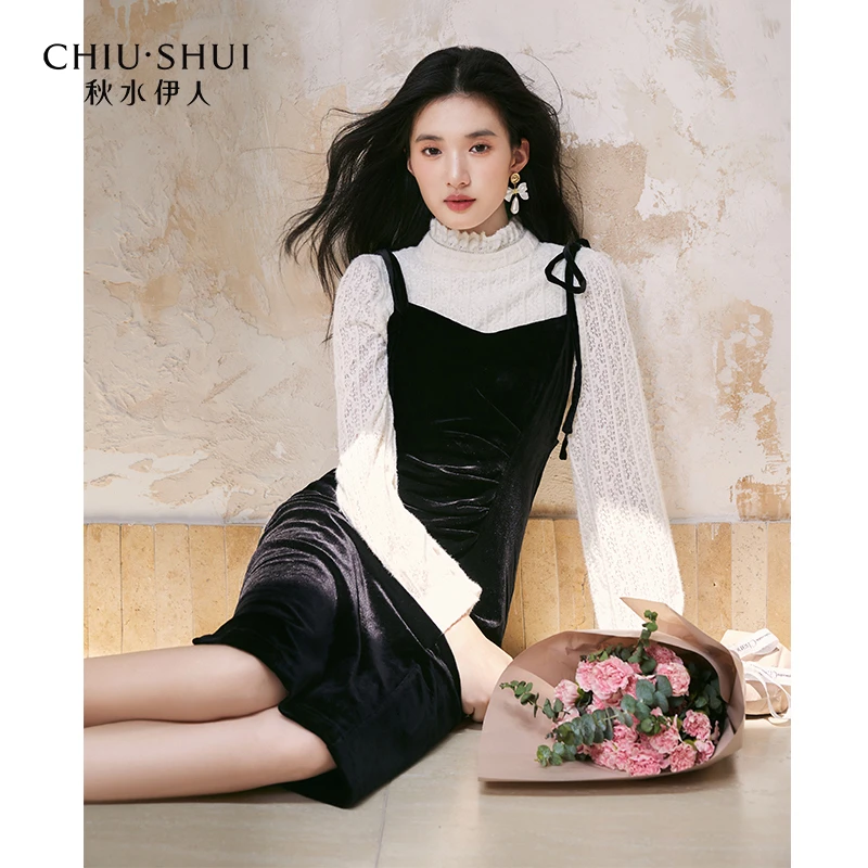 【羊羊专属】秋水伊人半高领蕾丝打底衫吊带连衣裙2023年冬季新款女