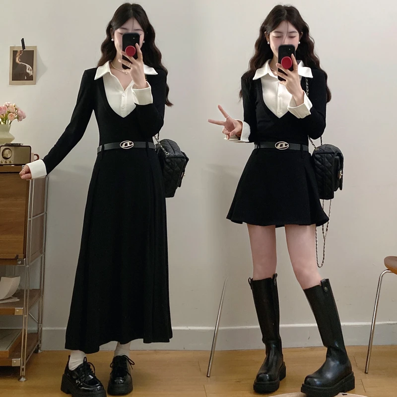 大码女装气质御姐假两件通勤时尚显瘦百搭连衣裙（固色优质版）