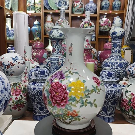 城***夫瓷片景德镇陶瓷牡丹瓶