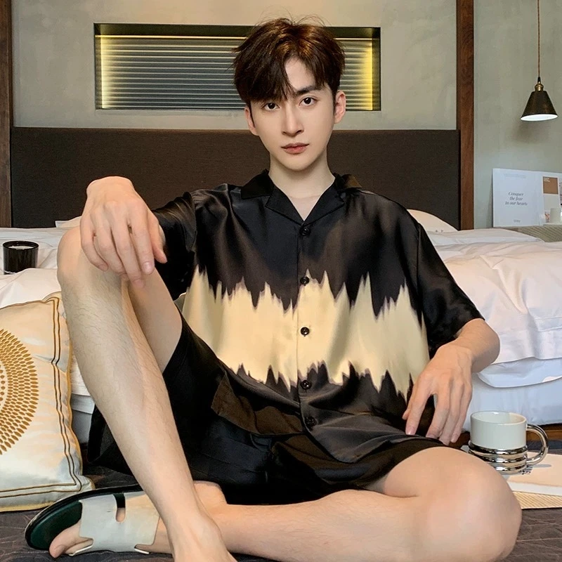 凉感青年夏季睡衣男士冰丝短袖短裤休闲卡通睡衣夏天可外穿家居服