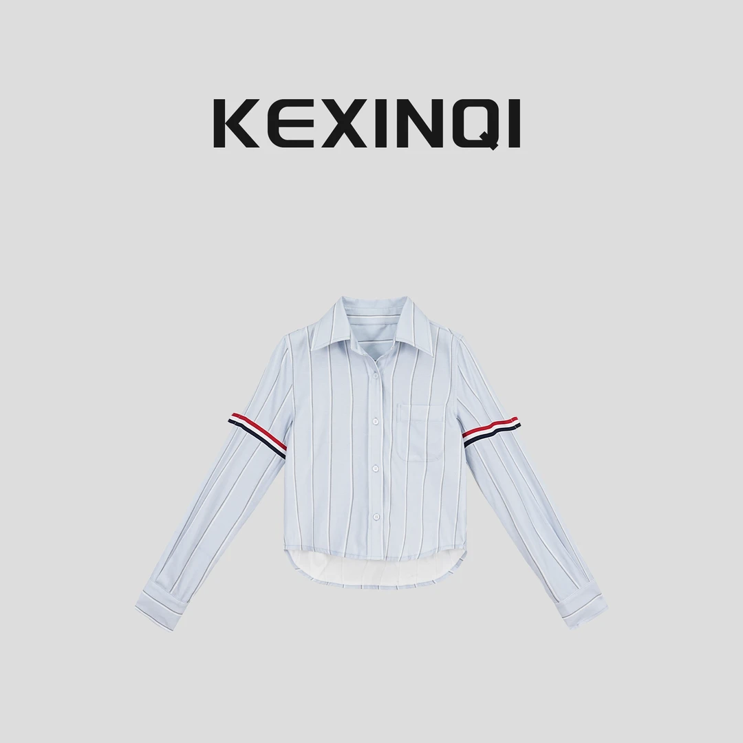KEXIN 竖纹蓝色衬衫 2025新款百搭休闲长袖上衣-2502CSSKX21597