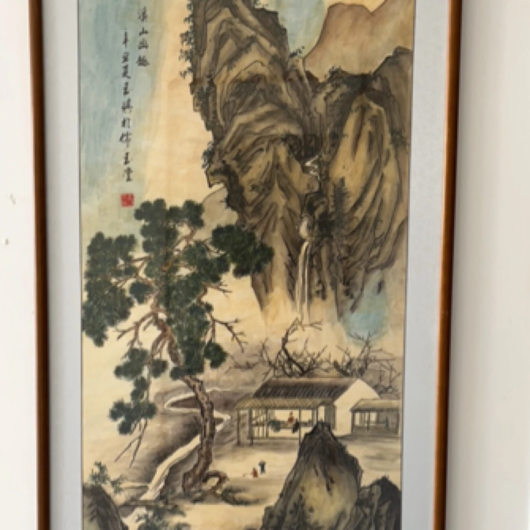 竖版名画入户玄关装饰画新中式走廊过道手绘国画