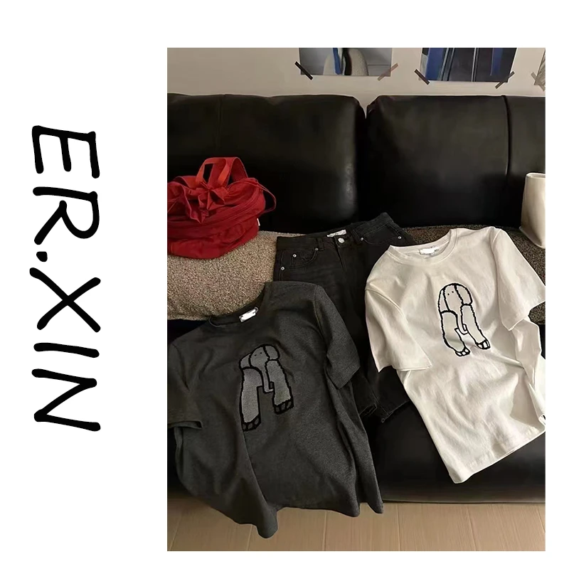 ER.XIN-'小象T‘ 2025春夏款短袖T恤 卡通小象 简约设计