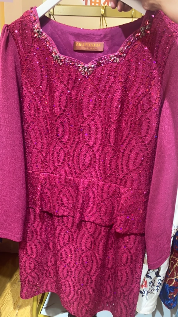 （非图片款）秋季红色蕾丝拼接假两件气质妈妈装连衣裙