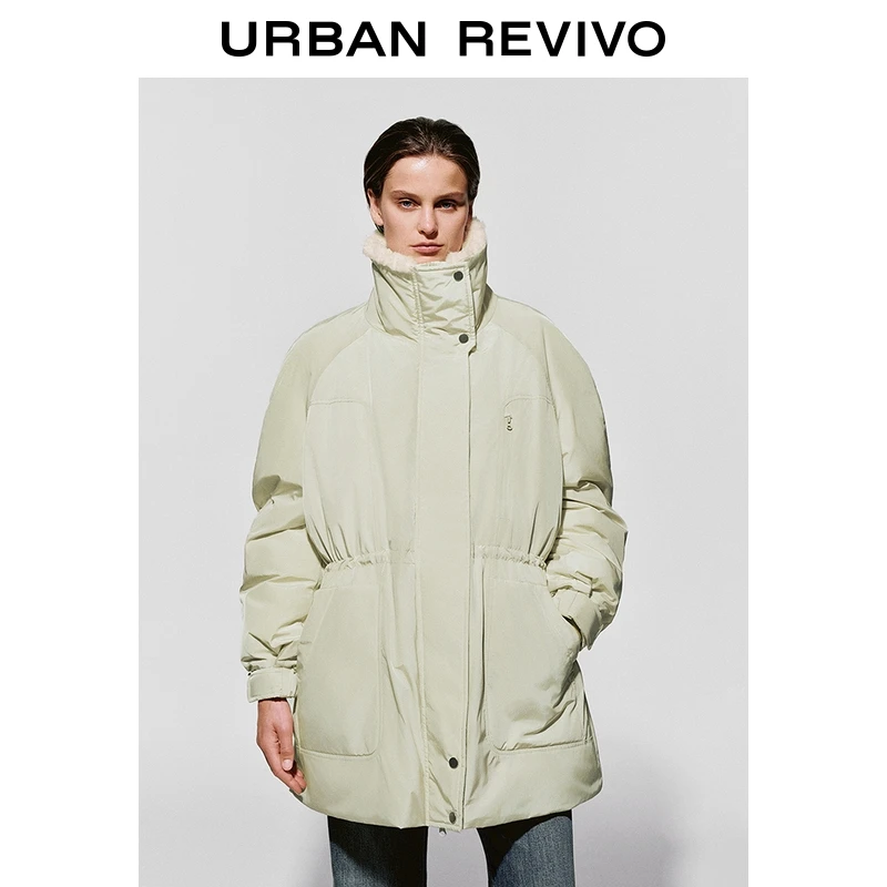 UR2025冬季新款女装流光风休闲毛绒立领口袋羽绒服UWH150065