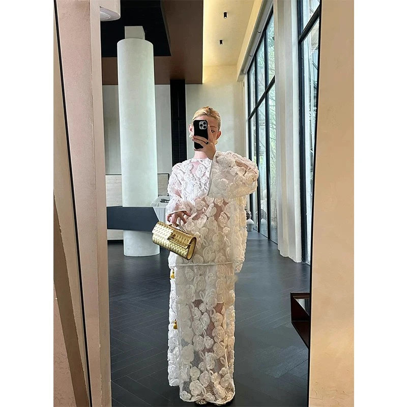 【奥莉】2025春夏：法式立体刺绣盘花玫瑰前后两穿防晒套装7031