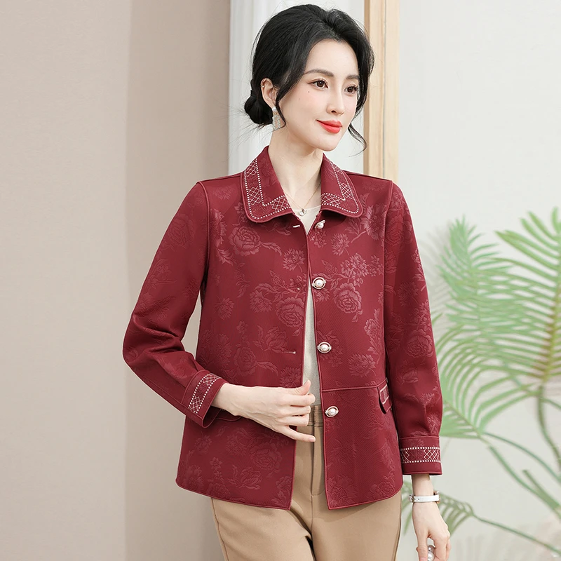 妈妈春秋洋气短款外套中年女装夹克上衣服中老年春天新中式风衣