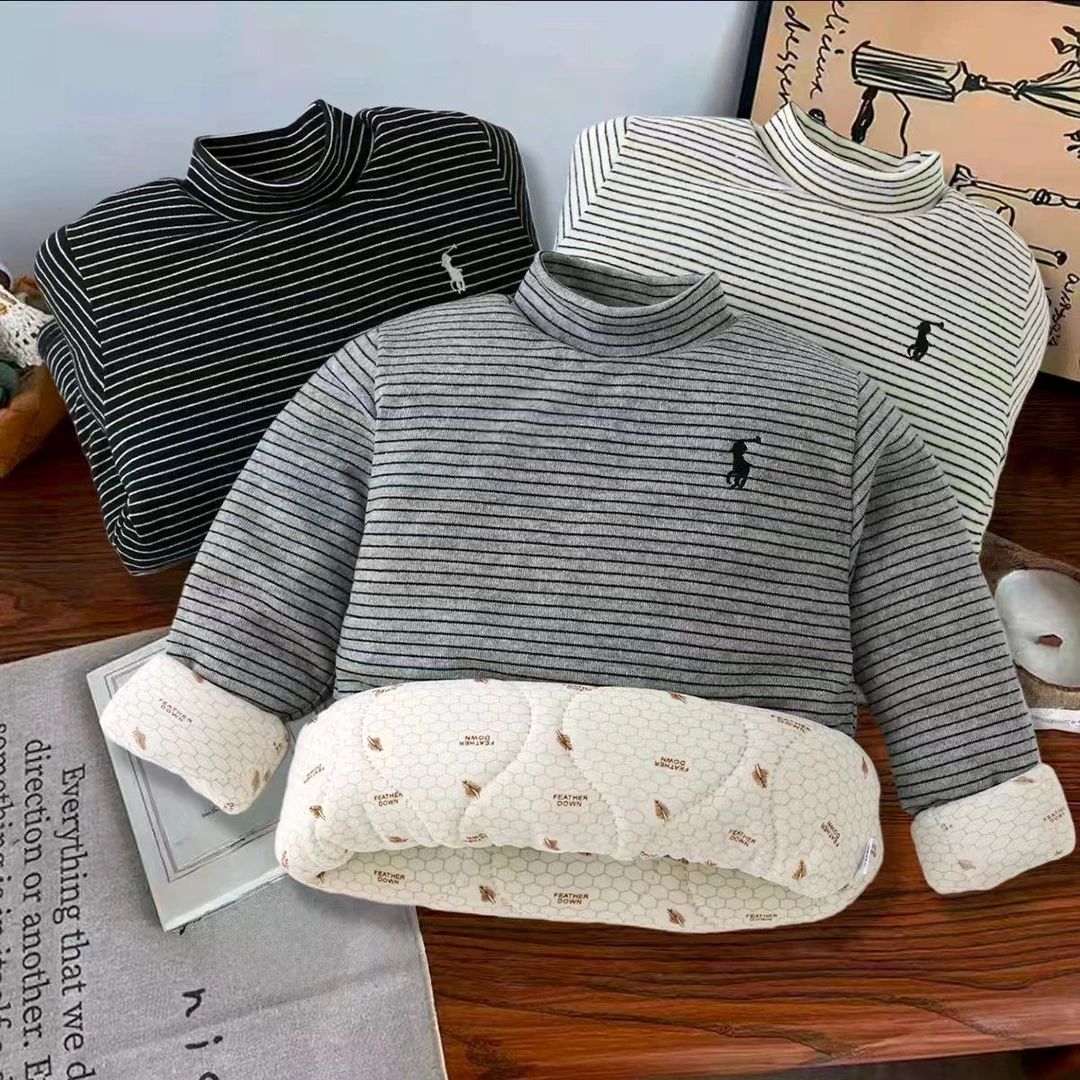 冬季三层打底条纹高领套头棉衣棉袄内胆儿童加厚校服保暖男童夹棉