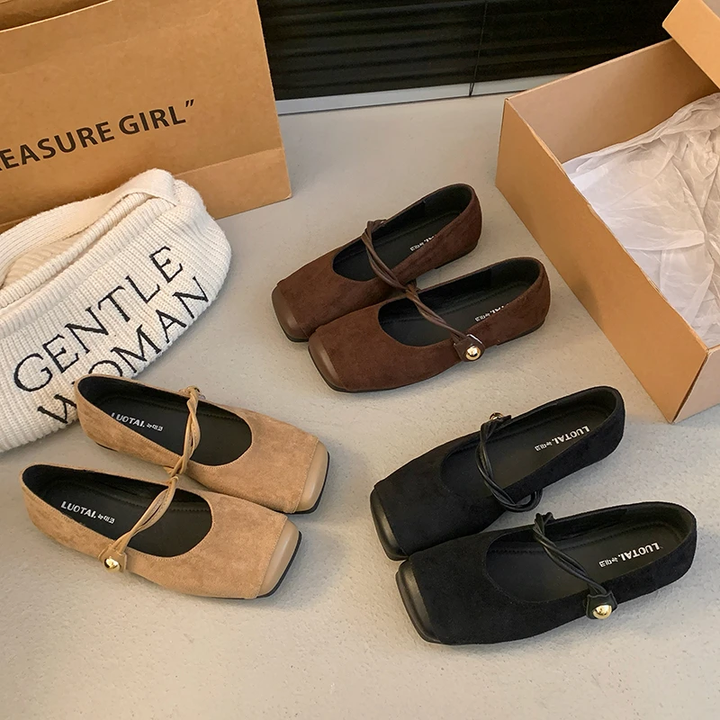 [阿九]方头玛丽珍鞋女2025春季新款一字浅口软平低法式气质小单鞋