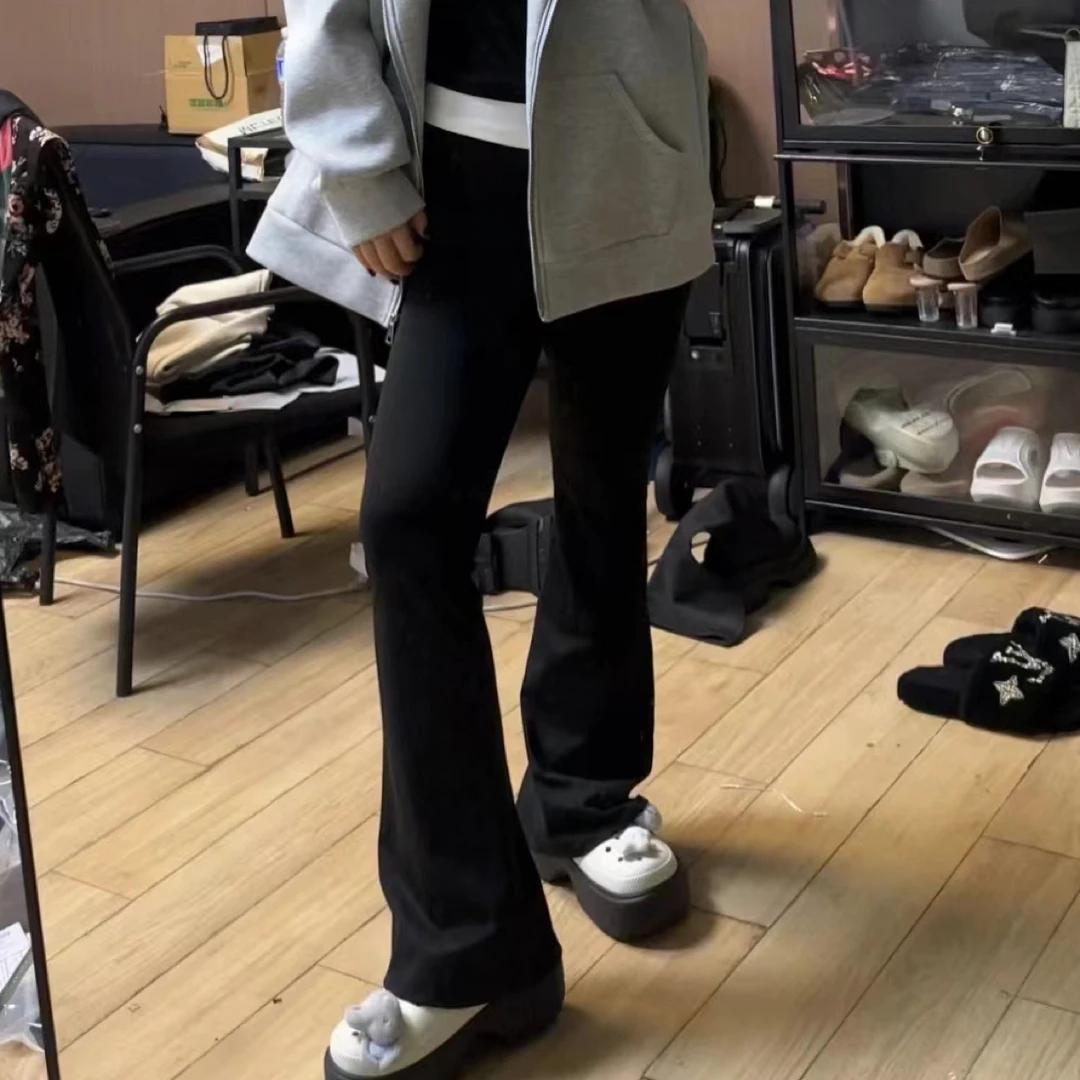 二狗服饰【加绒微喇裤】时尚休闲重工设计师气质百搭加绒微喇裤