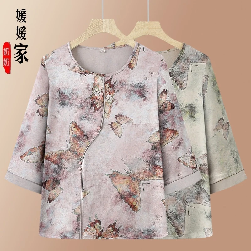 中老年人夏装衬衫女奶奶2025新款薄中国风衣服妈妈上衣老太太女装