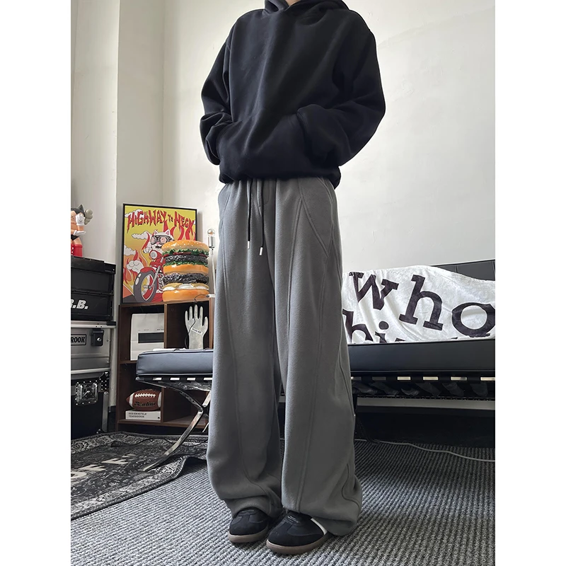 美式直筒休闲裤男款秋季解构弯刀裤秋季潮牌宽松垂感纯色阔腿长裤