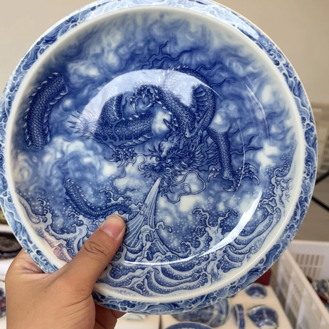 瓷片景德镇青花胭脂蓝龙大壶承