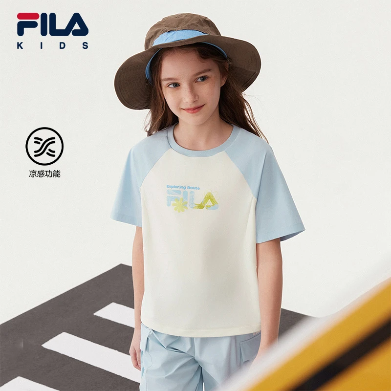 FILA斐乐儿童【凉感透气】夏季新款女童休闲舒适短袖T恤K12G533131