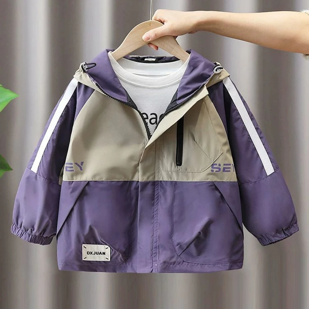 男童外套春秋款2025新款儿童冲锋衣痞帅洋气宝宝春季男孩连帽风衣