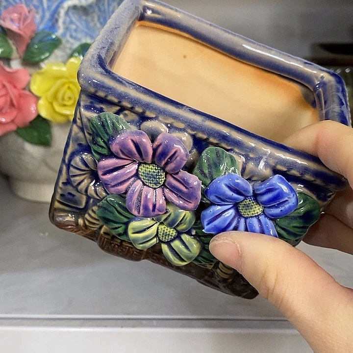 陶摆件陶盆有孔 磕碰窑裂修补 介意勿拍口 11*8高8