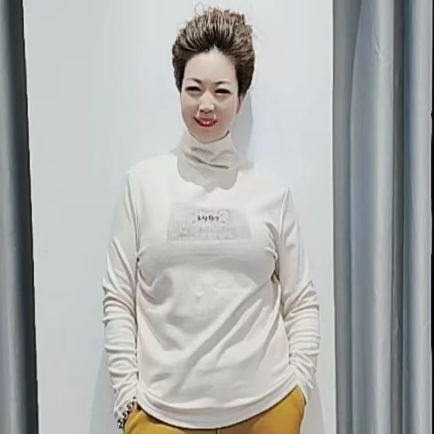 春季长袖网红半高领字母百搭女士T恤