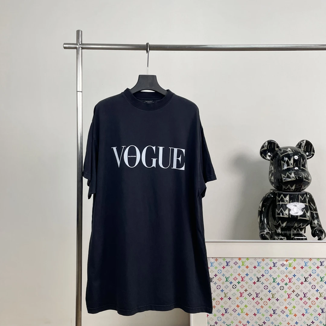 99新 Balenciaga/巴黎世家 2843/黑色Logo图案印花圆领T恤/3码