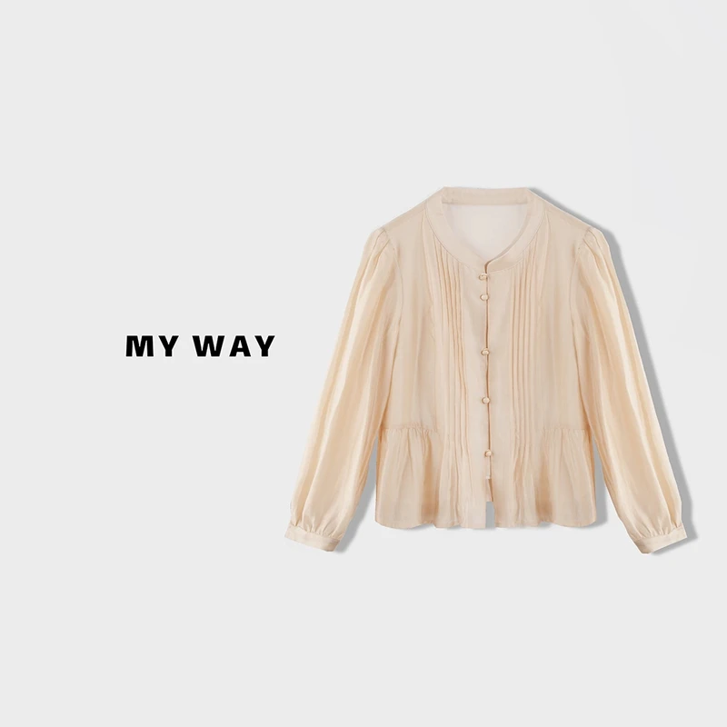 4218(星闪幻想)杏色长袖雪纺衫女A2