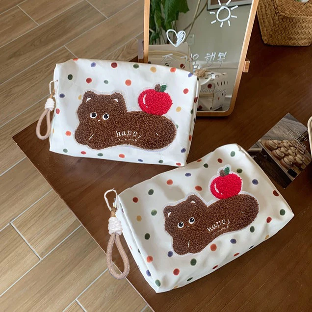 可爱小猫化妆包刺绣卡通简约收纳包旅行整理袋手拎包逛街手拿包女