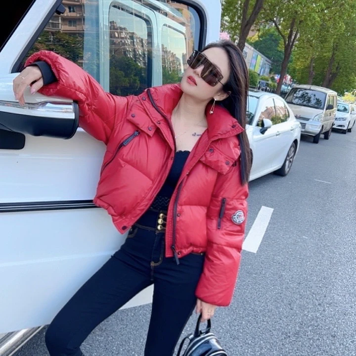 冬季上新!时尚气质百搭短款连帽免洗亮面潮流加厚保暖羽绒服0887