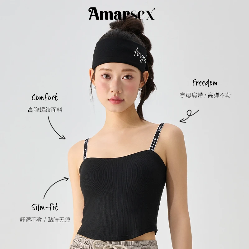 amarsex/艾梦.忆思【阿甘油润肤】螺纹棉运动吊带背心带杯垫通勤女