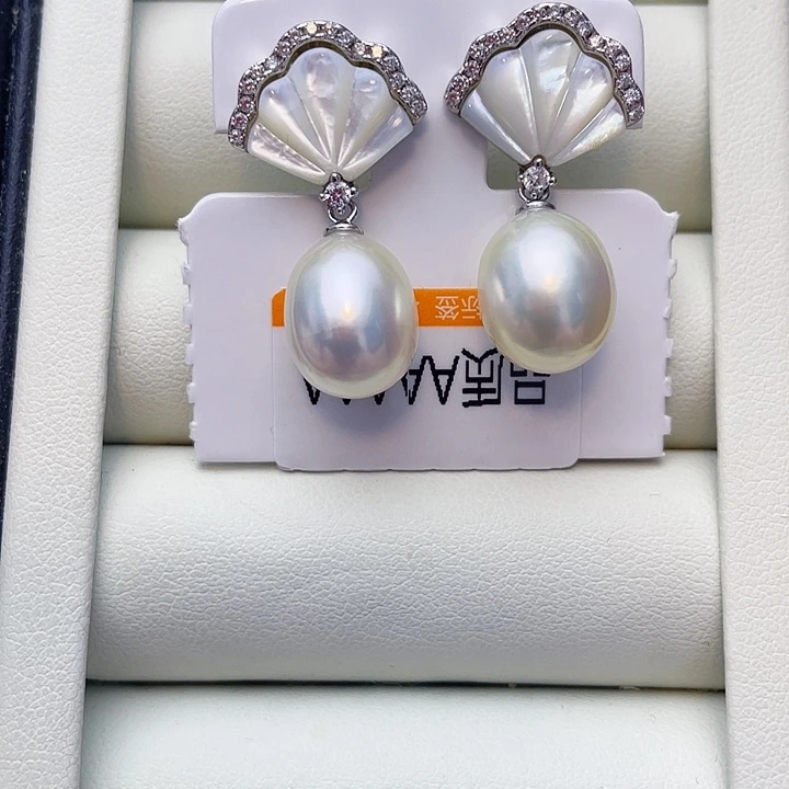 海水珍珠耳饰银S925镶嵌w18