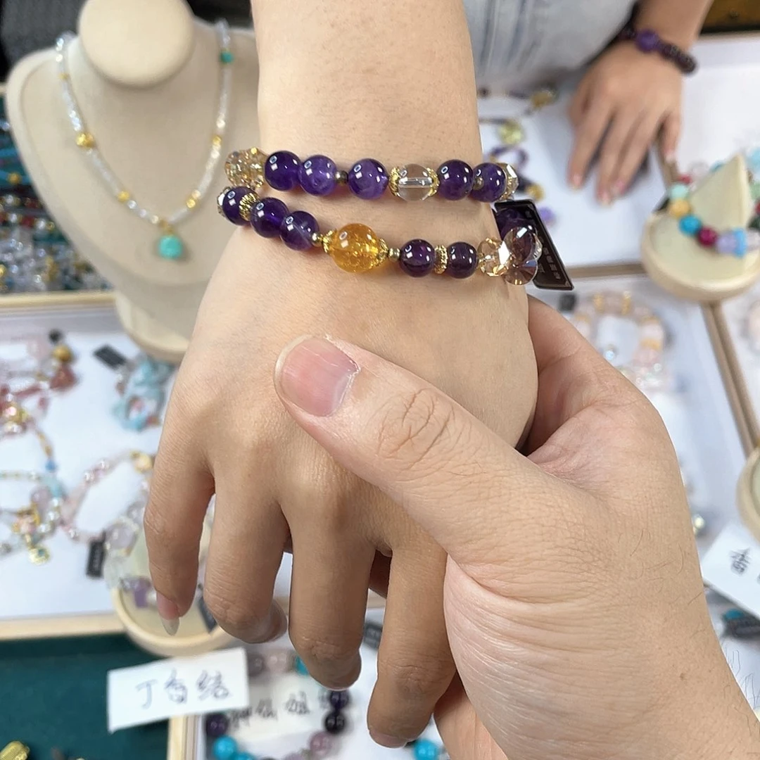 水晶手链银S925镀金镶嵌