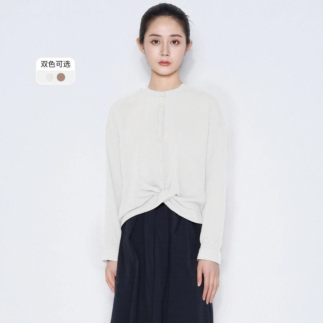 【粉丝专享】马天奴夏季复古休闲立领长袖衬衫女上衣VHS948POH0