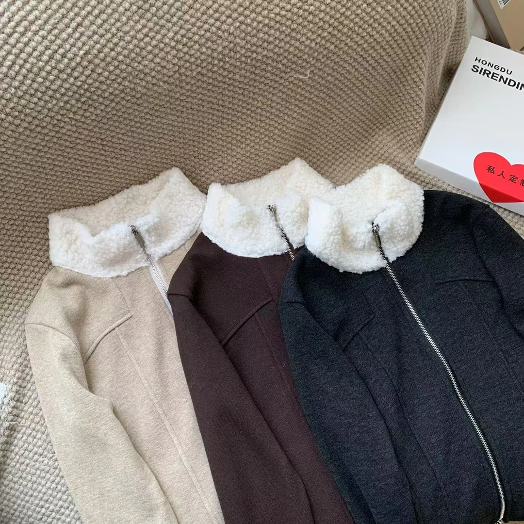 素心轻奢 2025秋冬立领正肩加绒双拉链拼接休闲保暖百搭显瘦上衣