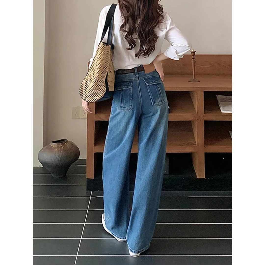 蓝色直筒牛仔裤女2025秋季新款时尚柔软高腰宽松显瘦垂感阔腿裤