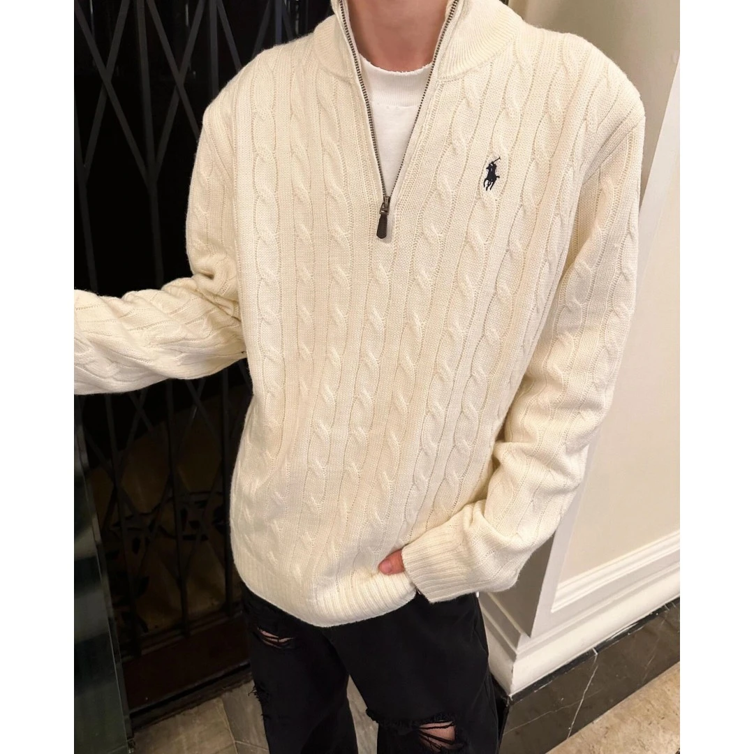 小马刺绣长袖拉链针织衫毛衣POLO半高领修身型秋冬季三全细节拉满