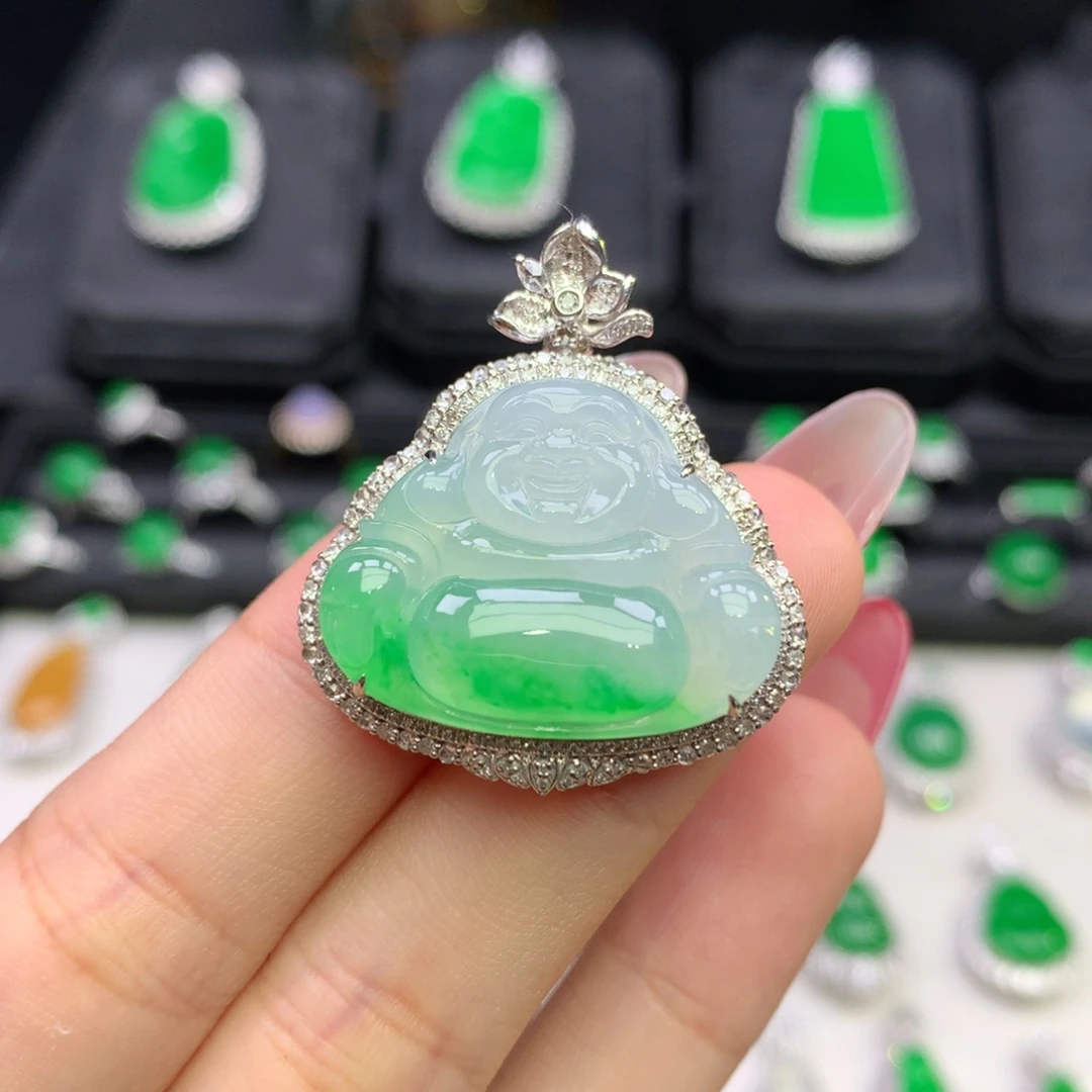 翡翠18K金镶嵌颈饰整体34-29.4-12.3