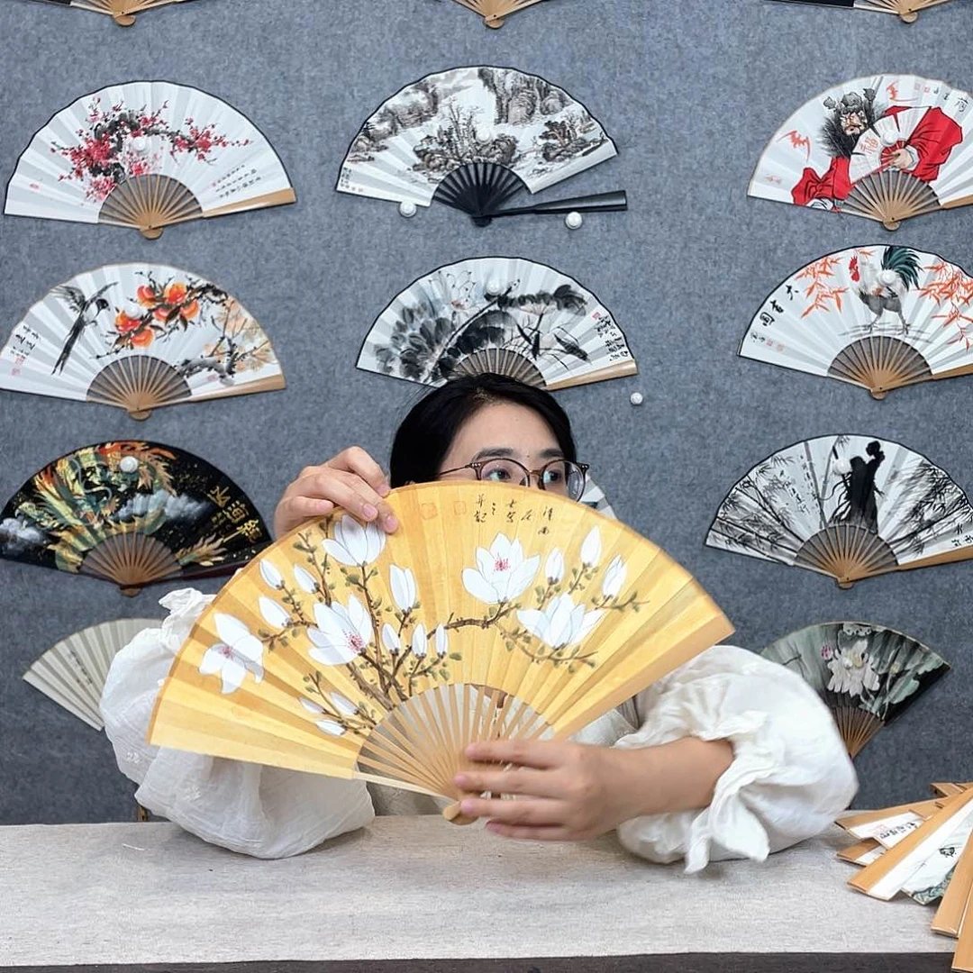 国画8寸水磨玉竹-纯手绘-文玩扇骨（默认粘好）