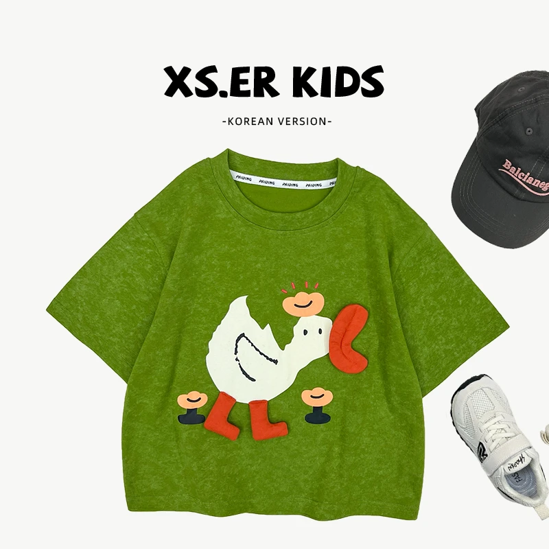 【小首尔】Q现货【加油鸭】男女童夏季韩版可爱加油鸭短袖T恤HBB7322