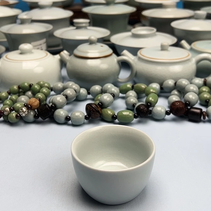 杯仿古月白釉荷花杯原矿原釉原产地