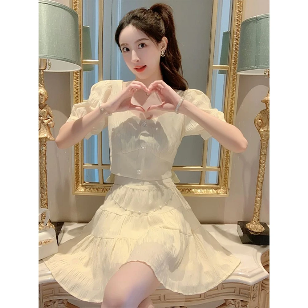 韩版简约通勤半裙套装两件套时尚青春穿搭2025夏季新款高档连衣裙