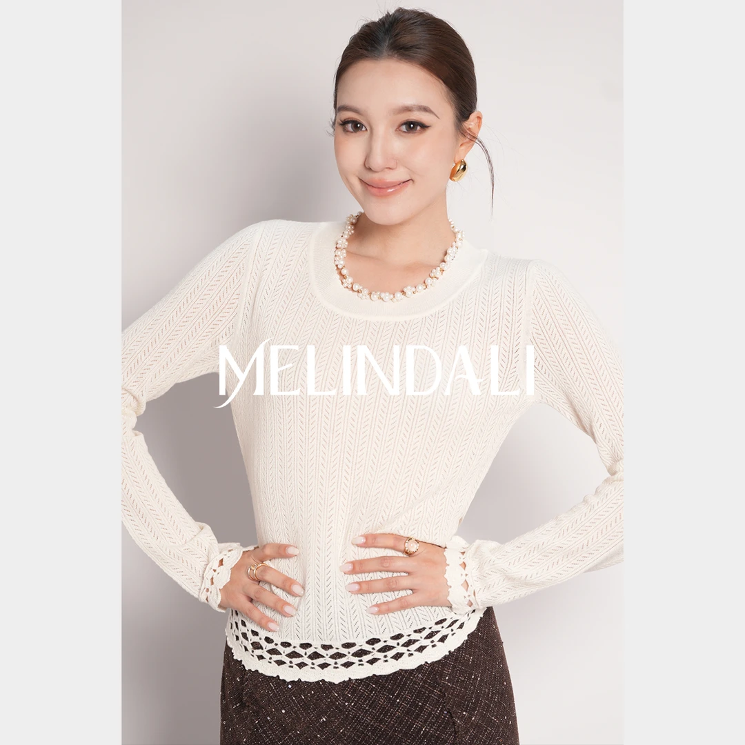 Melinda Li【山茶白】浪漫法式手工钩花显瘦羊毛针织衫白色毛衣