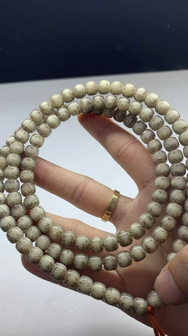 【会珠】双金款8x7老型月通体留白散星冰透石玉料星月菩提