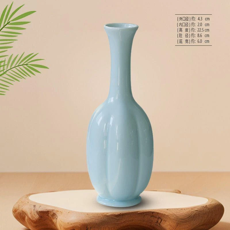 仿宋影青瓜棱瓶陶瓷花瓶摆件桌面装饰花器禅意居家插花器皿景德镇