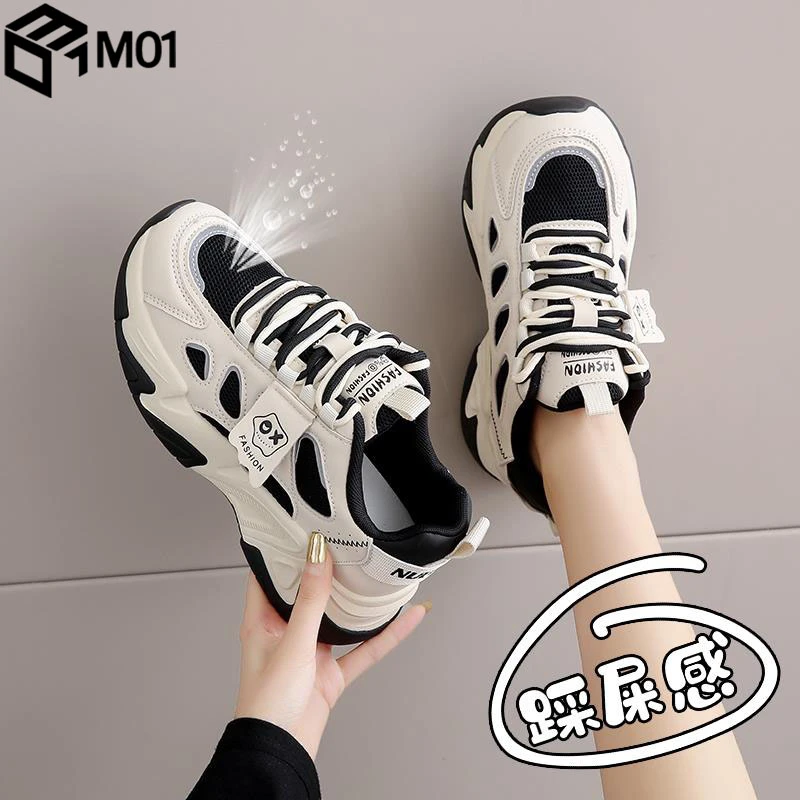 M01踩屎感厚底老爹鞋女款2025秋季爆款百搭网面透气休闲运动鞋